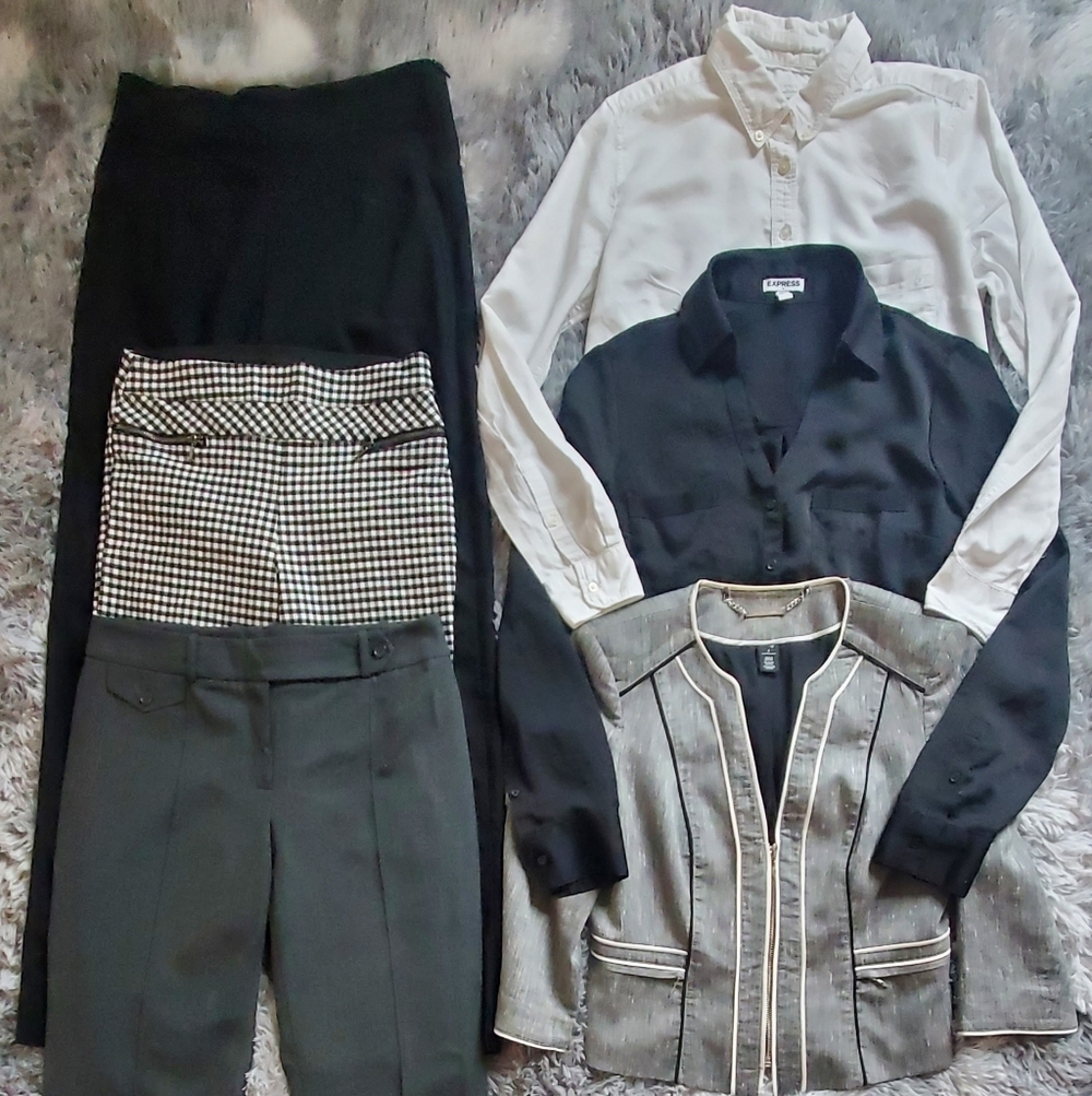 Lot X 6 Office Work Bundle Blazer Jacket Pants Button Up Shirt Blouses Tailored